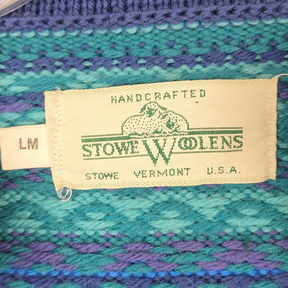 Vintage Stowe Woolens Sweater Womens Large Blue Wool Nordic USA Made - Picture 2 of 9